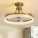 20inch Ceiling Fan With Light Gold Flush Mount Fandelier with Remote Control Modern LED Ceiling Fan 6 Wind Speeds Fandelier for Bedroom Living Room Kitchen
