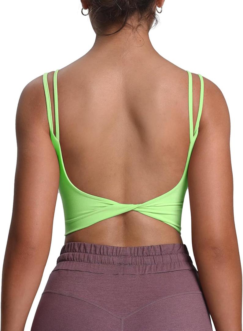 Aoxjox Women's Workout Sports Bras Fitness Yoga Crop Tank Twist Back Cami (Medium)
