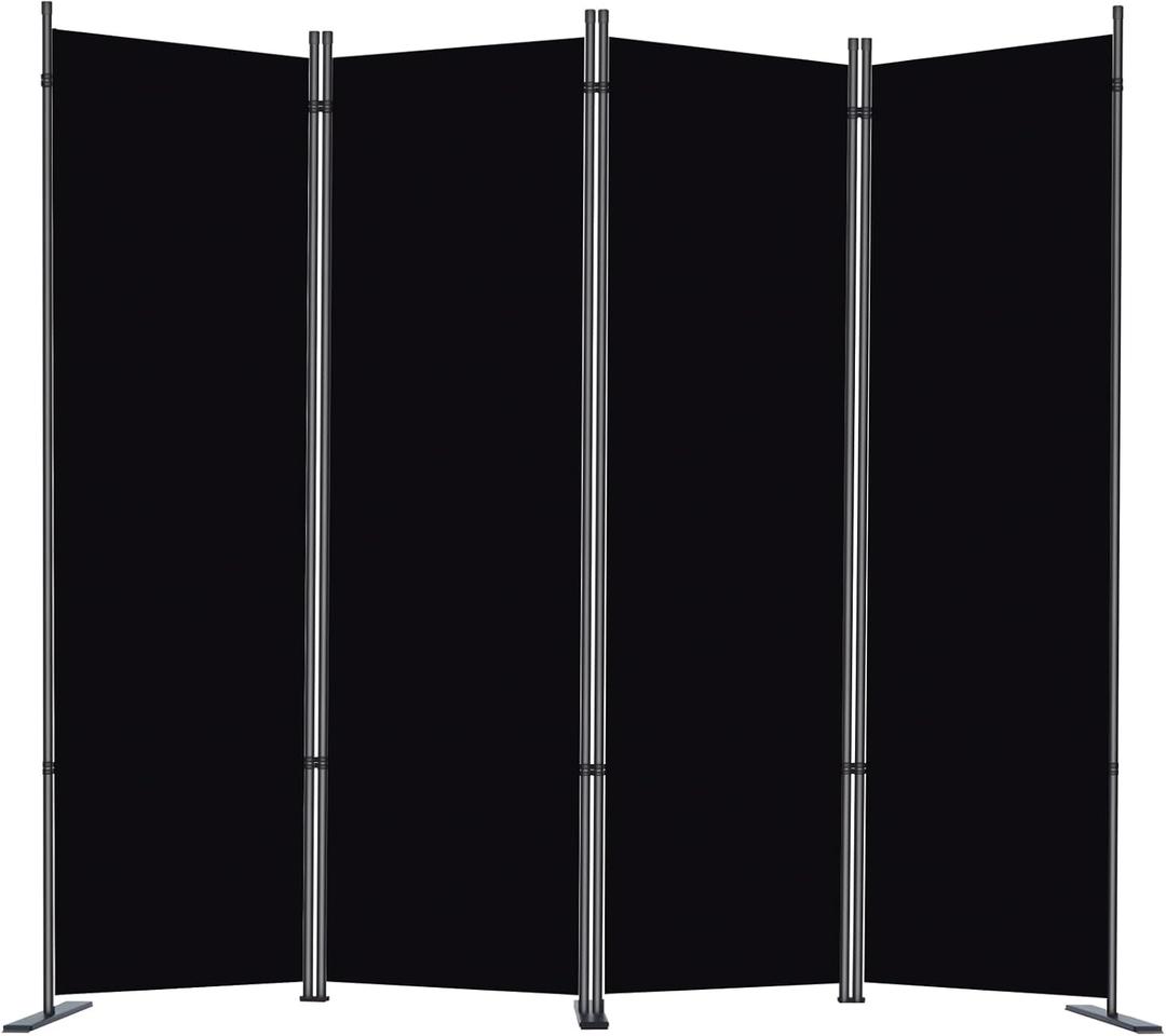 RANTILA 4 Panel Room Divider, 6 FT Folding Privacy Screen with Wide Feet, Freestanding Partition for Room Separation, Portable Room Divider Panel, 89" W x 71" H, Black