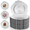 Gereat Silver Charger Plates Bulk 100Pcs, 13 Inch Silver Charger Plates for Dinner Plates, Floral Reef Round Ruffled Rim Plastic Plate Chargers for Wedding Table Setting, Party & Event Decor