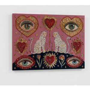 Gothic Leopard Wall Art Boho Witchy Psychedelic Eye Heart Canvas Prints Pink Cheetah Poster Mystical Jungle Animal Painting Picture Artwork for Bedroom Living Room Decoration