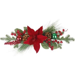 Artificial Christmas Swags for Front Door Xmas Door Swags Red Berries Pine Cones Poinsettia and Christmas Balls Swag Wreath for Outdoor Wall Lintel Mailbox Mantels Stair Hanging Decor