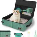 Portable Cat Travel Litter Box. Zipped Lid, Collapsible Litter Box for Cats. No Leakage, No Smell. Easy to Carry. Used for Hotels, Camping, Car (Green,L)