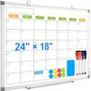 Dry Erase Calendar Whiteboard for Wall, 24" x 18" Magnetic Monthly White Board Calendar, Hanging Double-Sided White Board for Planning, Memo, School, Home, Office (Silver Frame)