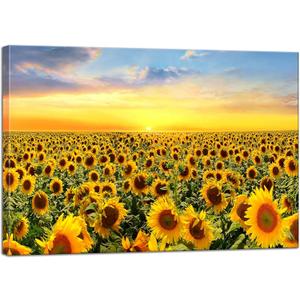 Faxiasho Small Sunflower Canvas Wall Art Sunset Floral Wall Decor Flower Pictures For Living Room Bedroom Bathroom 12" x 15"