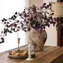 HyeFlora 5PCS Artificial Fall Eucalyptus Leaves Stem Plants, 32.7 inch Fake Leaves Autumn Greenery Branches Burgundy Shrubs Silk Faux Foliage DIY Stems for Thanksgiving Festival Home Kitchen Farmhouse