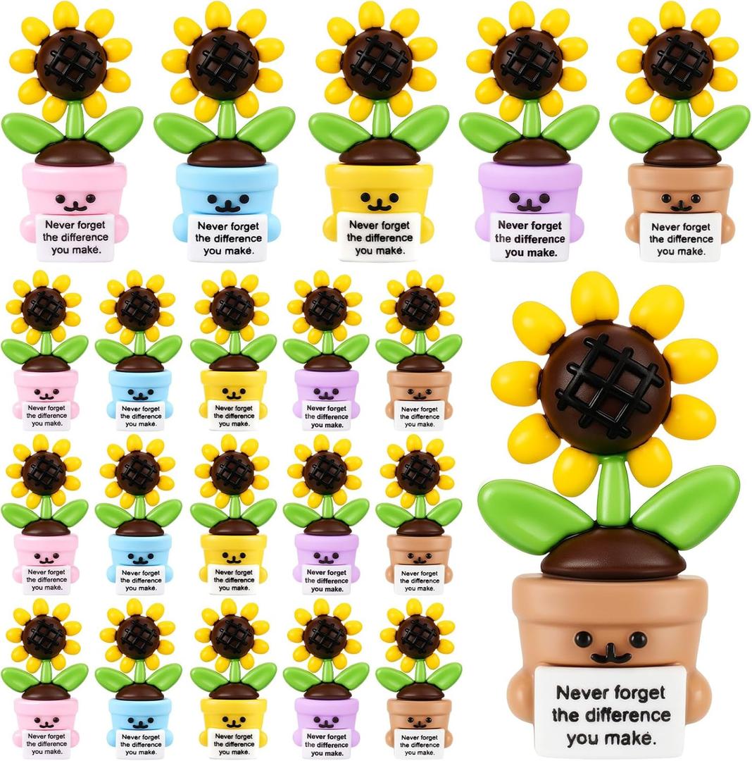 Gejoy 25 Pcs Mini Rubber Sunflower Toys Positive Gifts Mini Colorful Sunflowers Decorations and Encouragement Birthday Motivational Gifts for Colleague Staff Teacher