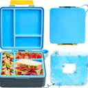 Chill Bento Lunch Box for Kids Adult,Bento Box with Ice Pack,Leak Proof 3-Compartment Lunch Container Kids, Ice Pack Detachable Lunch Box BPA Free, Microwave & Dishwasher Safe (Blue)