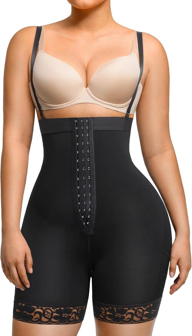 Lover-Beauty Fajas Colombianas Shapewear for Women Tummy Control Postpartum Body Shaper Butt Lifter Bodysuit (X-Small, 1-black-3 Row-hooks-zipper Crotch)