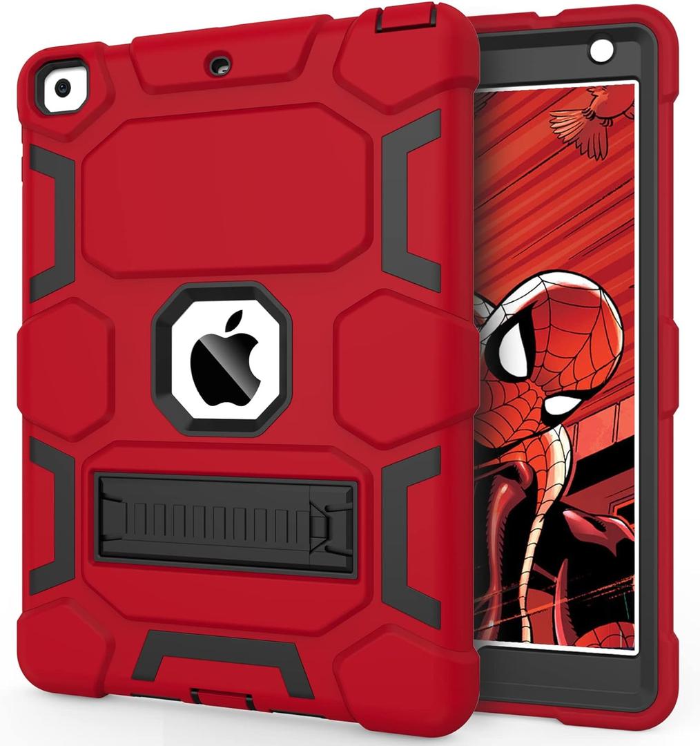 CCMAO iPad 6th Generation Cases, iPad 5th Generation Case, iPad 9.7 Case, iPad Air 2 Case, Hybrid Shockproof Rugged Drop Protection Case Built with Kickstand, Red+Black