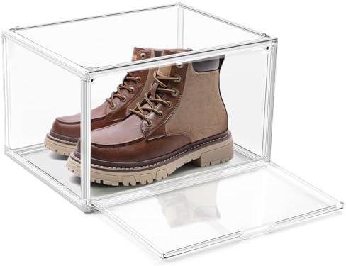 EZJOB 1 Pack Clear Shoe Organizer for Closet Shoes Storage Box for Sneakerheads Plastic Stackable Sneaker Display Case Storage Bins with Lids,Size 14