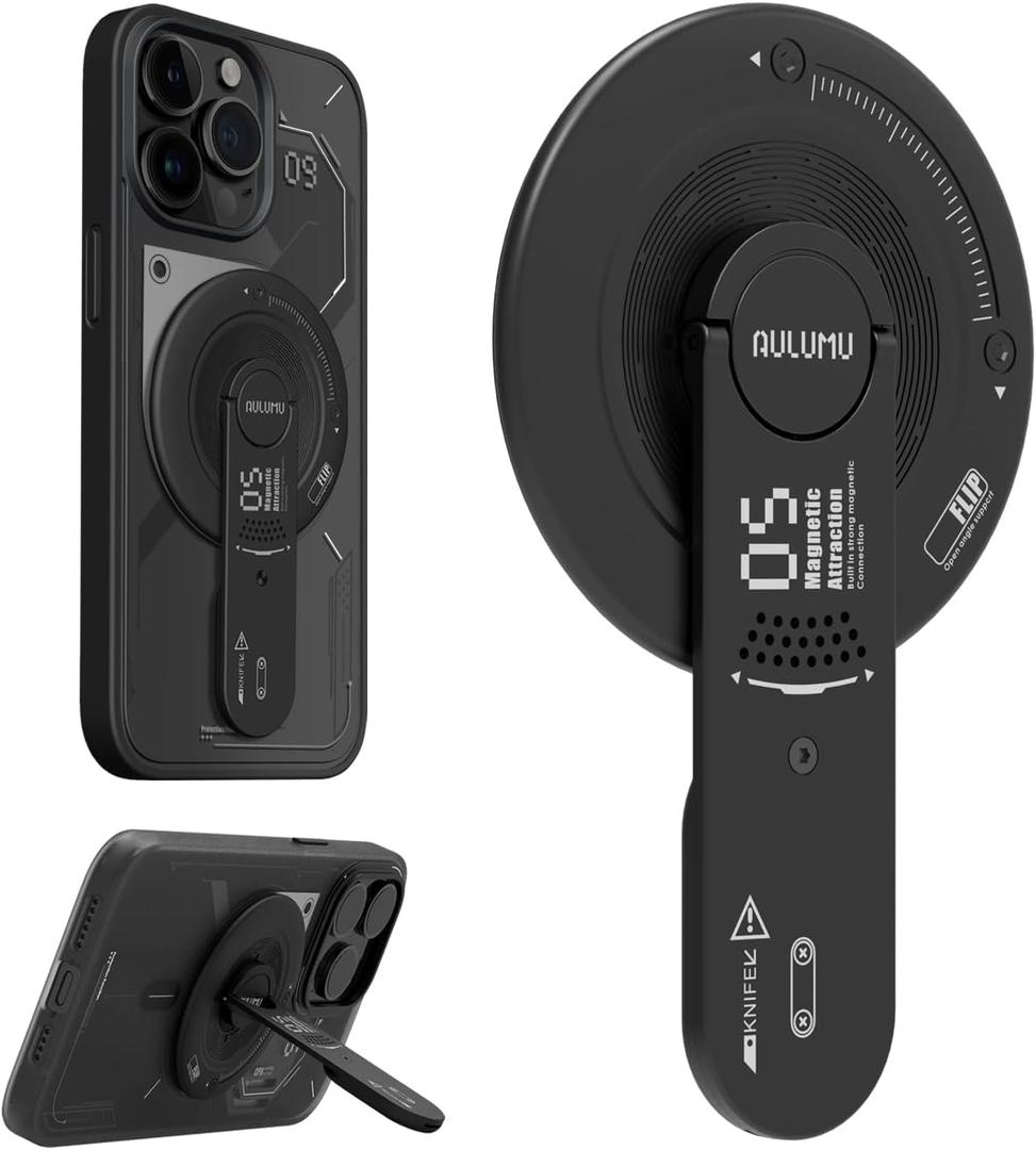 Aulumu G05 for MagSafe Stand Grip | Removable 360 Adjustable Phone Kickstand with Box Opener | Compatible with MagSafe for iPhone 16/15/14/13/12 Series - Black