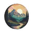 Spare Tire Cover for RV Camper Trailer Mountains Forest Nature Sunset Scenery, Weatherproof Universal Wheel Cover for RV Travel Trailer Camper Truck 14inch
