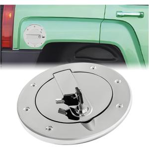HECASA Locking Fuel Door Compatible with 2003-2010 Hummer H3 and H3T Gas Cap Tank Cover Heavy Duty Aluminum Chrome Silvery