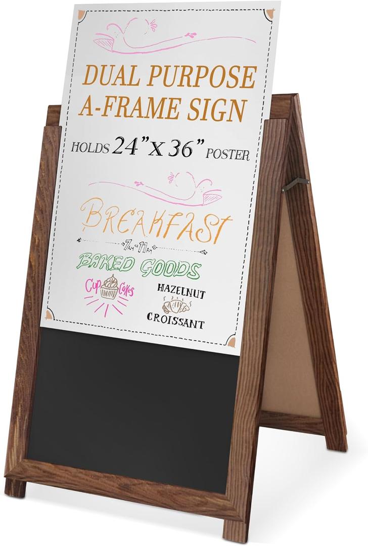 Ilyapa 2 in 1 A Frame Sign Holder and Chalkboard Easel - Dual Sided Magnetic Chalk Board - Display for Businesses Outdoor - 28x41 - Barnwood Brown