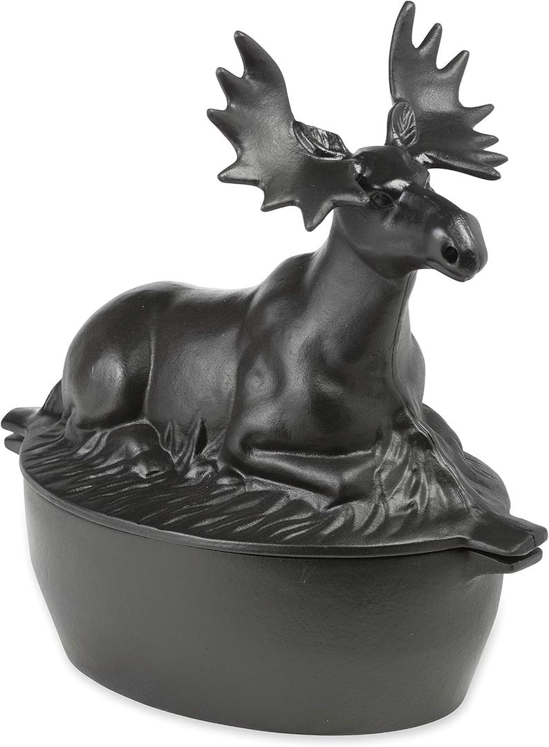 Plow & Hearth Moose Wood Stove Steamer | Cast Iron Fireplace Humidifier | Matte Black | Rust Resistant | 3 QT Capacity