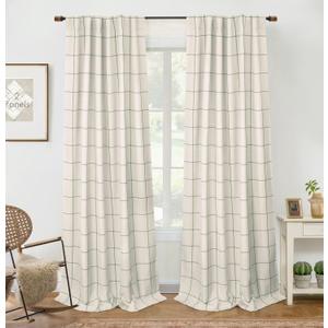 DriftAway 2 Panels 100% Blackout Windowpane Plaid Linen Curtains Double Layer Drapes for Bedroom 84 Inches Long Farmhouse Thermal Insulated 3.25 Inch Rod Pocket Back Tab for Living Room Loden Green, Size: 52"W x 84"L