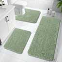 OLANLY Bathroom Rugs Sets 3 Piece, Soft Absorbent Chenille Bath Mats and U-Shaped Contour Toilet Rug, Quick Dry, Home Decor Accessories, Bath Mat Set for Bathroom (47"x20"+24"x16"+24"x20", Sage Green)