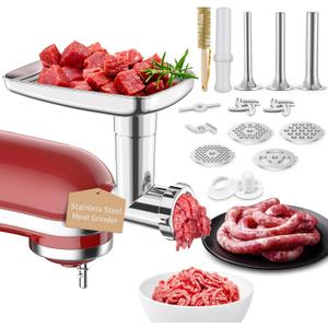 Stainless Steel Meat Grinder Attachments for Mixers, Meat Grinder, Sausage Stuffer, Perfect Grinder Attachment, Dishwasher Safe