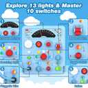 Busy Board Montessori Toys for Toddlers 1 2 3 4 Year Old with 13 LED Lights, Sensory Board Toys Educational Learning for Toddlers, Activity Toy Christmas Birthday Gifts for 1+ Year Old Boys and Girls