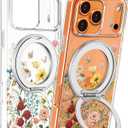 Loheckle for iPhone 17 Pro Max Case - Compatible with MagSafe Stand Women Girls Cute Clear Girly Aesthetic Kawaii Unique Design Soft TPU Built-in Magnetic Stand Phone Cover for Apple 17 Promax, Flower (Retro Floral)