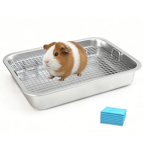 Stainless Steel Guinea Pig Litter Box with Raised Grid,Small Animal Litter Box for Rat,Rhinchilla,Ferret,Toilet Potty Training Pan for Cage (Medium)