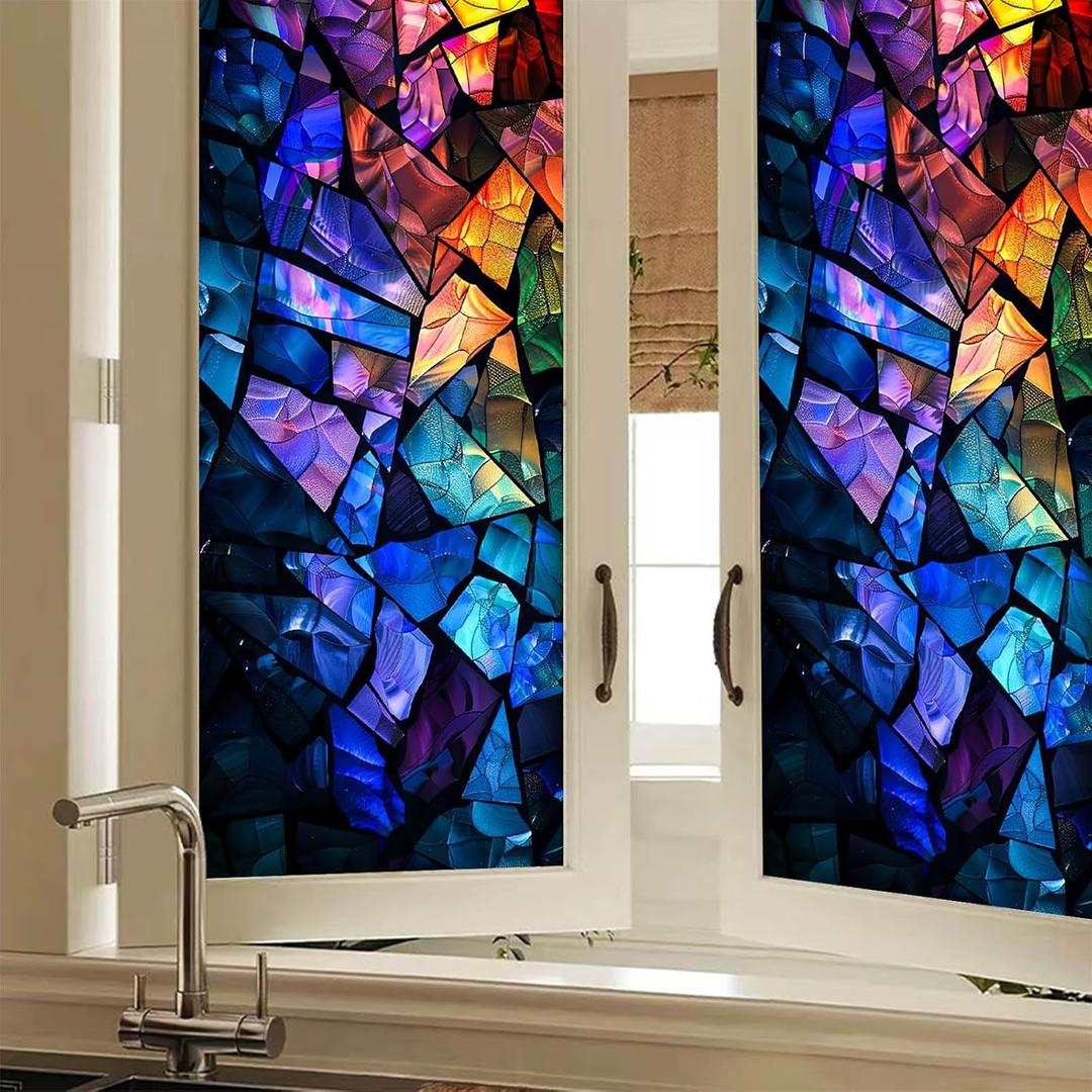 BlissYard Stained Glass Window Film 17.7x39.3 inch Static Cling Window Sticker Anti-UV Sun Blocke Home Decoration Room Office Glass Partitions Home Window Privacy Film Sticker