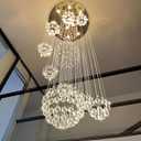 Modern Large Chandelier for Foyer Raindrop Crystal Chandeliers LED Dimmable High Ceiling Flush Mount Light Fixtures for Staircaes Hallway Entryway 78.7'' Gold, D24'' x H78''
