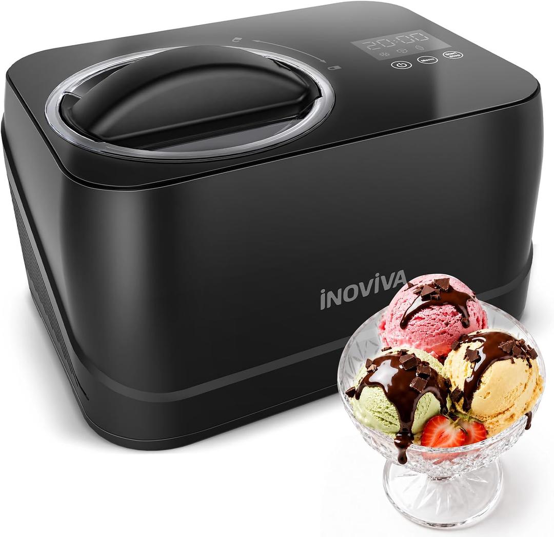 Inoviva Ice Cream Maker, No Pre-Freezing,1.7 Pint Automatic Ice Cream Machine, with Built-In Compressor, Digital Display & Timer, for Ice Cream & Gelato