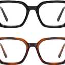 AMOMOMA Retro Square Reading Glasses for Women Blue Light Blocking Stylish Readers Spring Hinge AM6195 (C1.black+c2.tortoise)