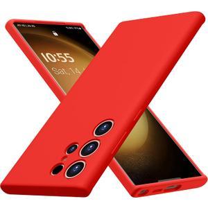 CellEver Soft Silicone Case for Samsung Galaxy S23 Ultra, Slim Fit [Camera & Drop Protection] Shockproof Phone Cover with [Soft Microfiber Lining] 6.8 inch - Bright Red