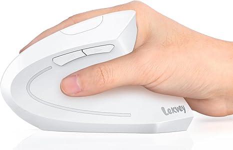 Lekvey Ergonomic Mouse, Vertical Wireless Mouse, Rechargeable 2.4G Optical Carpal Tunnel Mice with USB Receiver: 1000/1200/1600 DPI, 6 Buttons, for Laptop, Computer, Mac, PC, Desktop, Notebook, White