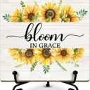Wooden Table Signs Office Desk Decor - Bloom in Grace, Housewarming Gifts New Home Gifts for Friends, Sunflower Decor Table Centerpieces Desk Decorations for Home Living Room Bedroom -mup16