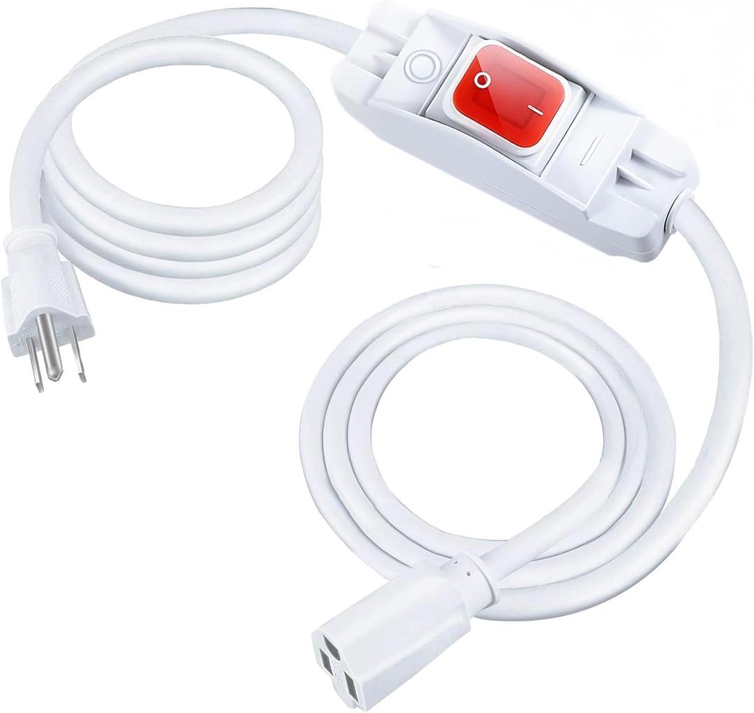 [UL Listed] Fiabtool 13.1FT Extension Cord with Switch, 1250W/10A Heavy Duty 3 Prong Plugs, 18/3 SJT Extension Cord, UL Listed, Indoor/Outdoor Use (White)