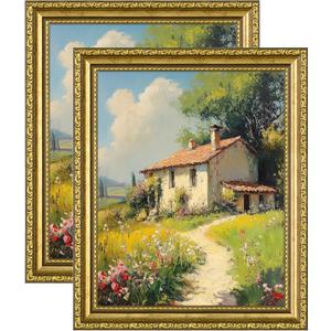 eletecpro 8x10 Picture Frames Set of 2, Gold Picture Frames with Glass Cover, Vintage Photo Frame Displays 5x7 Photo with Mat or 8x10 without Mat for Tabletop or Wall Decor, Gold