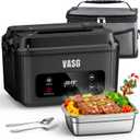 VASG Advanced Cordless Heated Lunch Box for Adults, XXL 5.1-Cup Electric Lunch Box with 360 Surround Rapid Heating, 12000mAh Portable Food Warmer with Timer, LCD Display for Office, Car & Outdoors (Black)