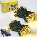 2 Pack Solar String Lights Outdoor 200 LED Christmas Lights Warm White