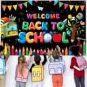Welcome Back to School Banner, Black Color Back School Backdrop for First Day of School Decorations, Welcome Kids Students Back to School Party Decorations for School Classroom 70.8 x 43.3 Inch