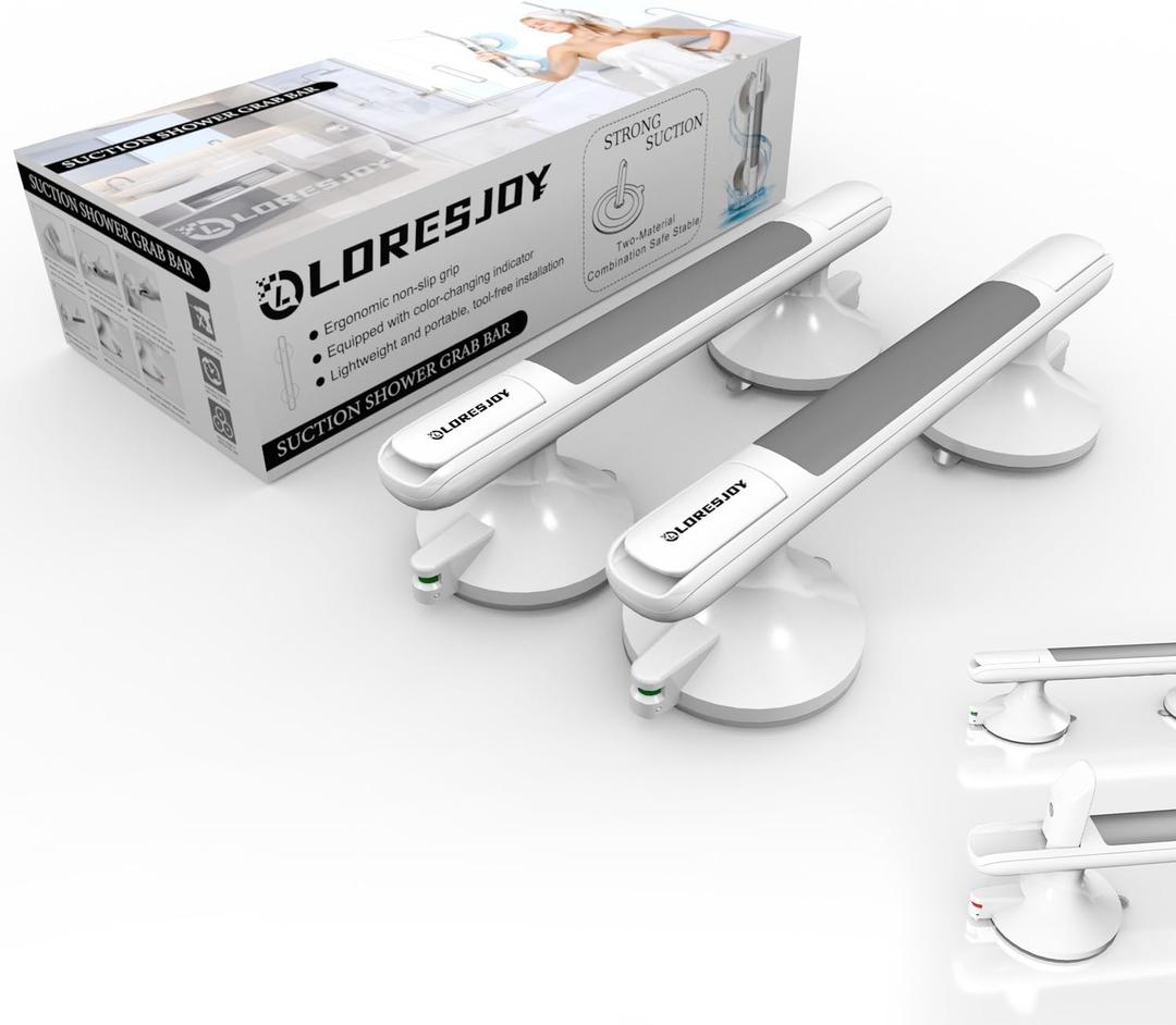 Shower Handles for Elderly Suction, 2 Pack Grab Bars for Bathtubs and Showers, Suction Grab Bars for Shower, Heavy Duty No Drilling Shower Bars Safety for Seniors