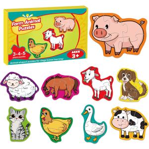 9 Packs Large Piece Jigsaw Puzzles for Toddlers 1-3,Kids Wild Animal Puzzle Ages 3-5,Baby Farm Dinosaur Puzzle,Preschool Educational Montessori Toys for 3 Year Old,Kindergarten Matching Puzzle