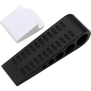 2 x Door Stoppers (3 Pack), Heavy Duty Rubber Door Stopper Wedge for Bottom of Door on Floor, Non-Slip Stackable Door Stops for Carpet & Hard Floors, Includes Storage Holder/Bracket - Black - 3-Pack
