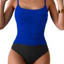 Women's One Piece Swimsuit Tummy Control Slimming Bathing Suit Color Block Ruched Swimwear (Medium, Royal Blue and Black)