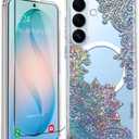 Magnetic for Samsung Galaxy S26 Case, Compatible with MagSafe, Cute for Women Girls, 10FT Military Grade Protective Cover for Samsung Galaxy S26 Case Glitter, Clear Bling Lace Mandala