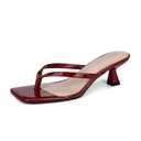 Goderci Kitten Flip Flop Thong Low Heels for Women Square Open Toe Slip On Heeled Sandals(6,Burgundy)
