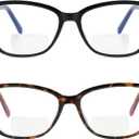 Kafirlo Bifocal Reading Glasses Women Blue Light Computer Readers With Clear Top Cat Eye Frame Stylish Fashion Ladies Eyeglass +2.50