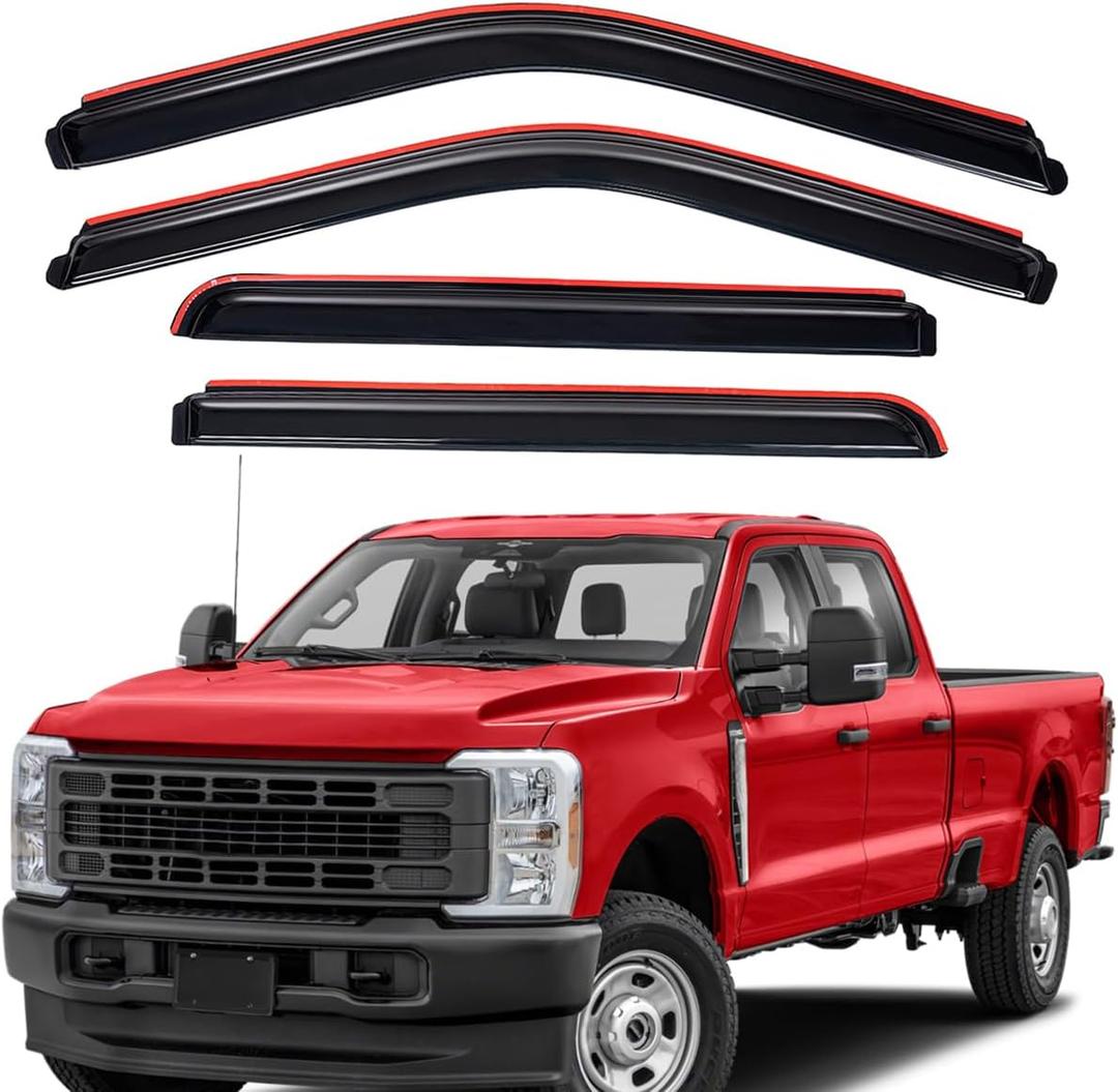Lightronic Extra Durable Clip-on in-Channel Auto Vent Window Visor, Fits 2017-2025 Ford F-250, F-350 & F-450 Super Duty, Crew Cab, UV Protection Rain Guard, Original Wind Deflector, Smoke, 4-Pcs