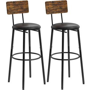 Bar Stools, Set of 2 High Kitchen Barstools, Counter Stools Bar Chairs with Back, PU Soft seat, Footrest, Industrial Seat for Dining Room Kitchen Counter Bar, Rustic Brown, BS-004RBV4
