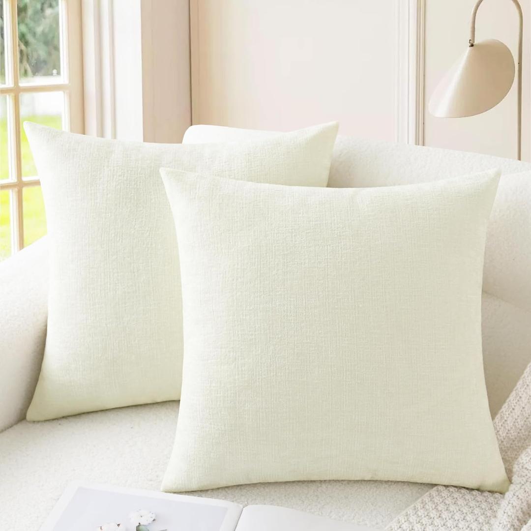 CaliTime Throw Pillow Covers Decorative 26 X 26 Inches Pack of 2 Cozy Chenille Cushion Cases for Couch Sofa Bed Living Room Home Cream