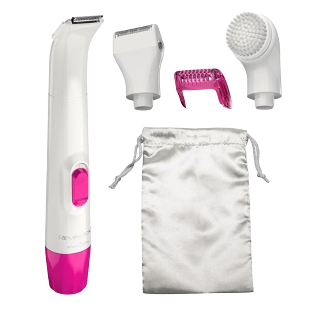 Remington Smooth & Silky Body & Bikini Kit, Cordless bikini trimmer and shaver for women, Waterproof for grooming in the shower, White/Pink (5 Piece Set)