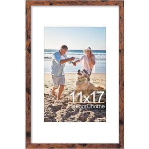 decorUhome 11x17 Picture Frame, Display Pictures 8x12 with Mat or 11x17 without Mat, Wall Hanging Poster Frame, Distressed Brown, 1 Pack